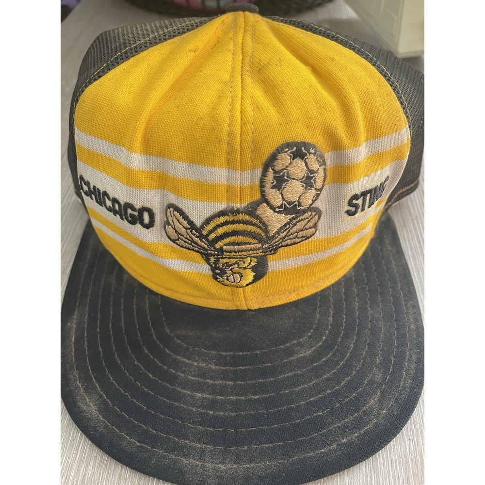 Vtg 70s Chicago Sting NASL Soccer Yellow/Black Snapback Hat AJD SuperStripe - Picture 2 of 6